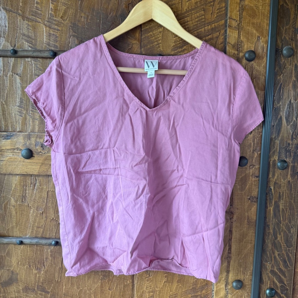 Worthington Blouse Womens Small Pink V-Neck Short Sleeve Casual Office Top
